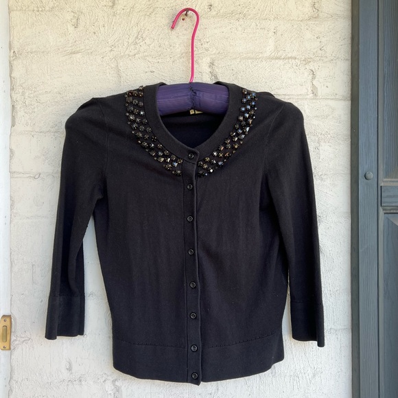 Kate Spade Black Cotton/Silk/Cashmere Embellished 3/4 Sleeve Cardigan Size Small - Picture 5 of 13